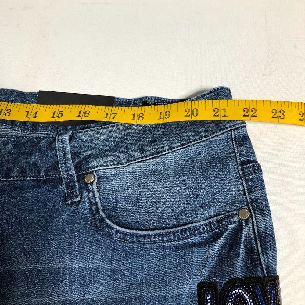 NWT-Seven7-Sequins Patch Mid-Rise Slim Straight Ankle Jeans-Sz 24W - Picture 11 of 13